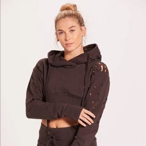 Distressed Crop Hoodie NWOT